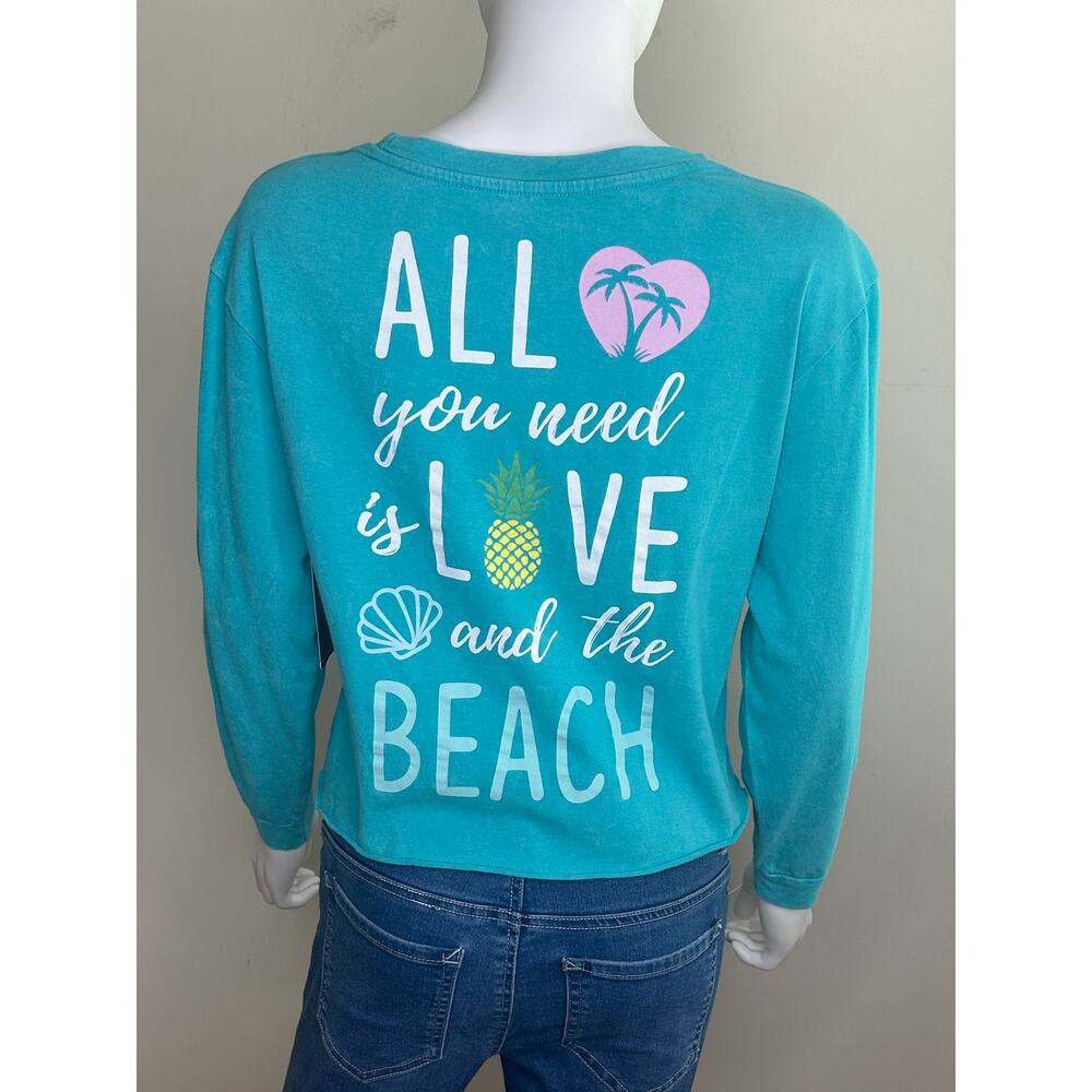 Reel Legend Mineral Wash Crop Long‎ Sleeve Beach Graphic Tee Women Small NWT